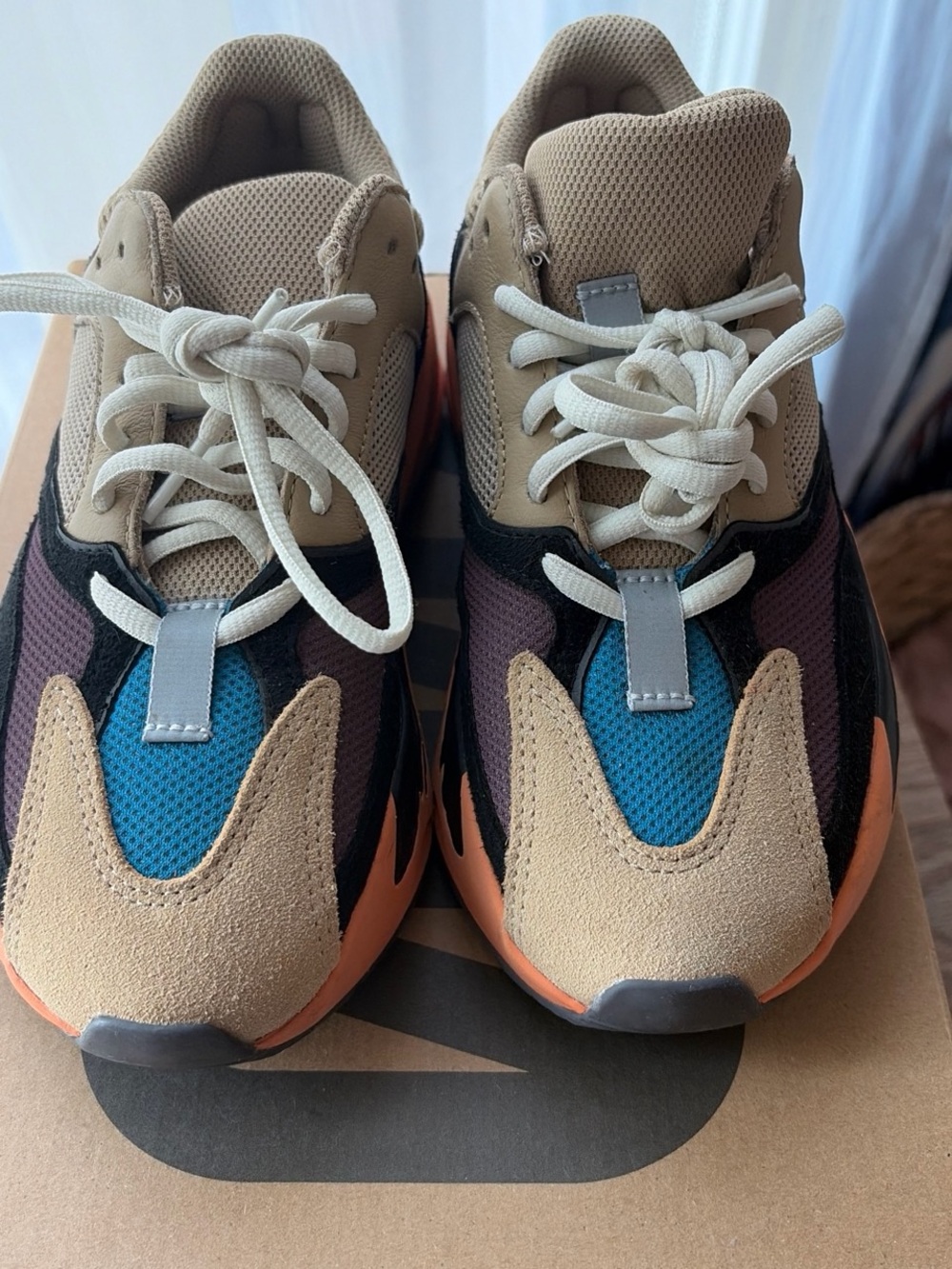 adidas Kids Tan Blue Orange Accent Athletic Sneakers